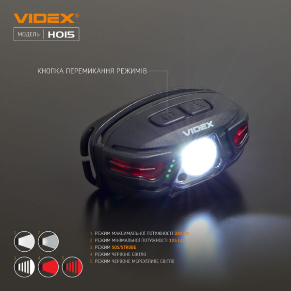 Налобний світлодіодний ліхтарик Videx VLF-H015 330Lm 5000K - Зображення 3