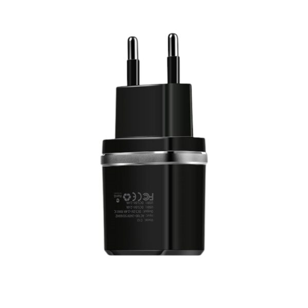 Мережевий зарядний пристрій HOCO C12 Smart dual USB charger Black - Зображення 3