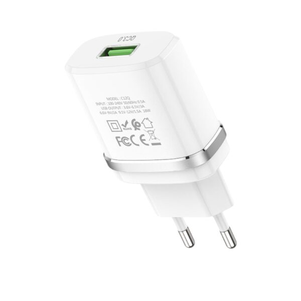 Мережевий зарядний пристрій HOCO C12Q Smart QC3.0 charger 18W White - Зображення 2