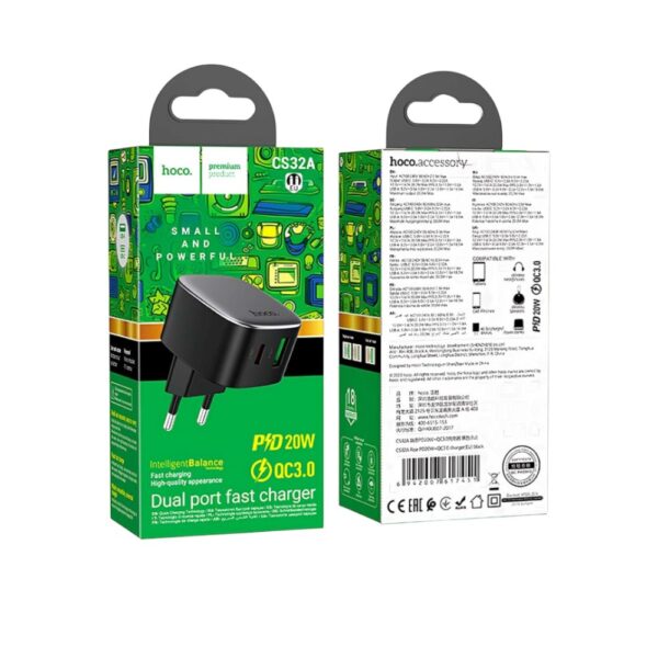 Мережевий зарядний пристрій HOCO CS32A Rise PD20W+QC3.0 charger Black