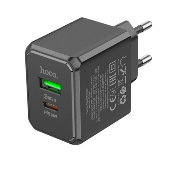 Мережевий зарядний пристрій HOCO CS14A Ocean PD20W+QC3.0 charger Black - Зображення 3