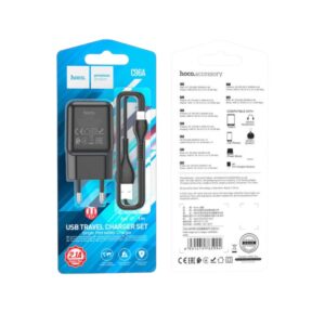 Мережевий зарядний пристрій HOCO C96A single port charger set (iPhone) Black