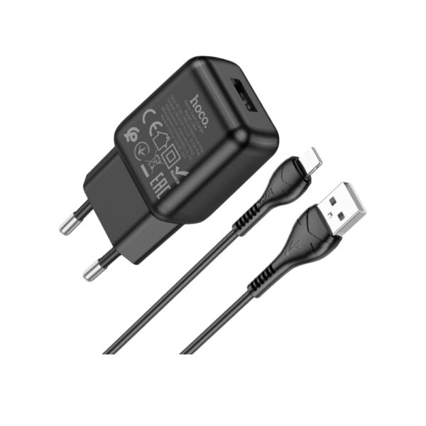 Мережевий зарядний пристрій HOCO C96A single port charger set (iPhone) Black - Зображення 4