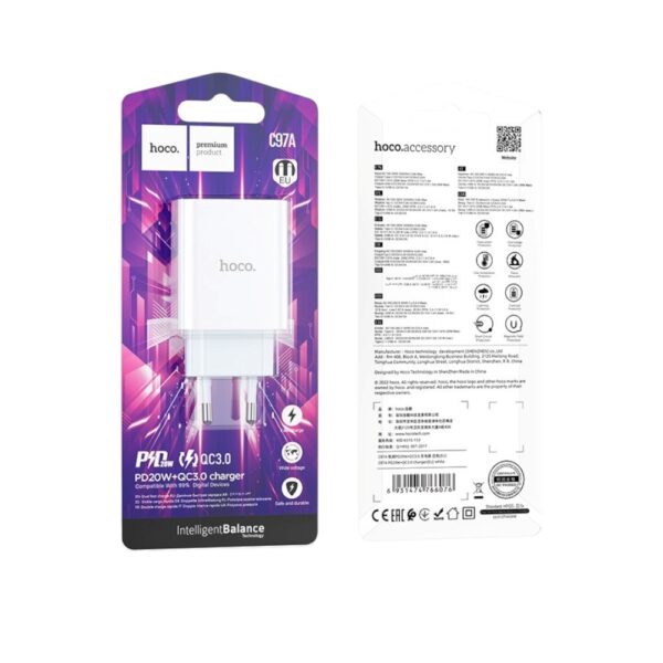Мережевий зарядний пристрій HOCO C97A PD20W+QC3.0 charger White