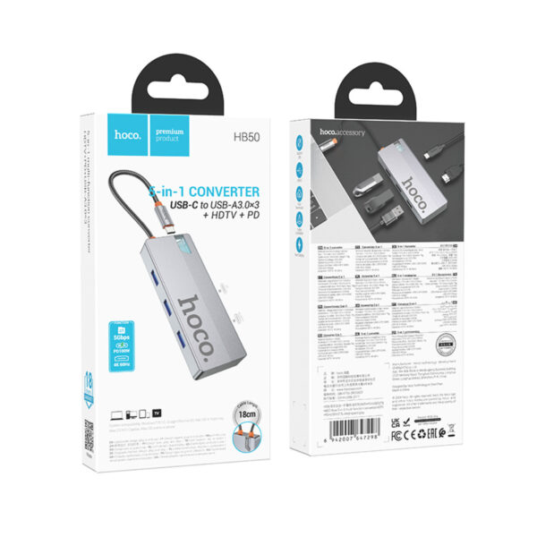 USB-HUB HOCO HB50 WOW multi-function converter GRAY