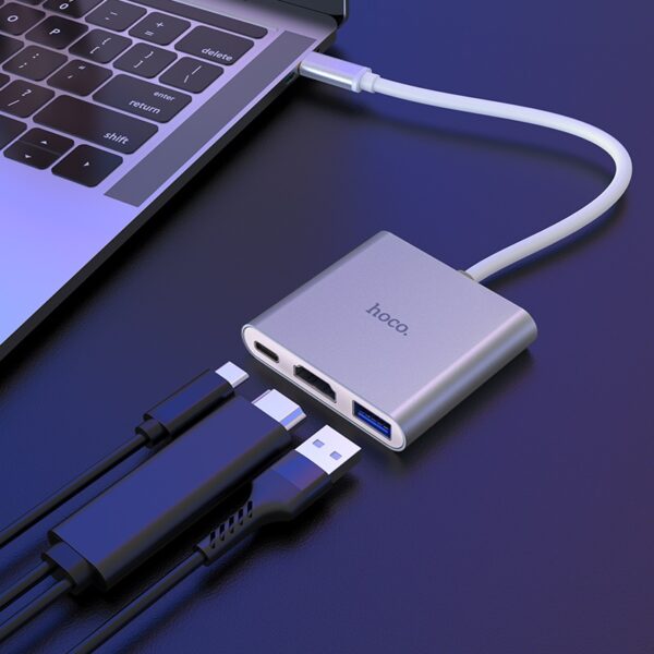 USB-HUB HOCO HB14 Easy use Type-C adapter Silver - Зображення 4