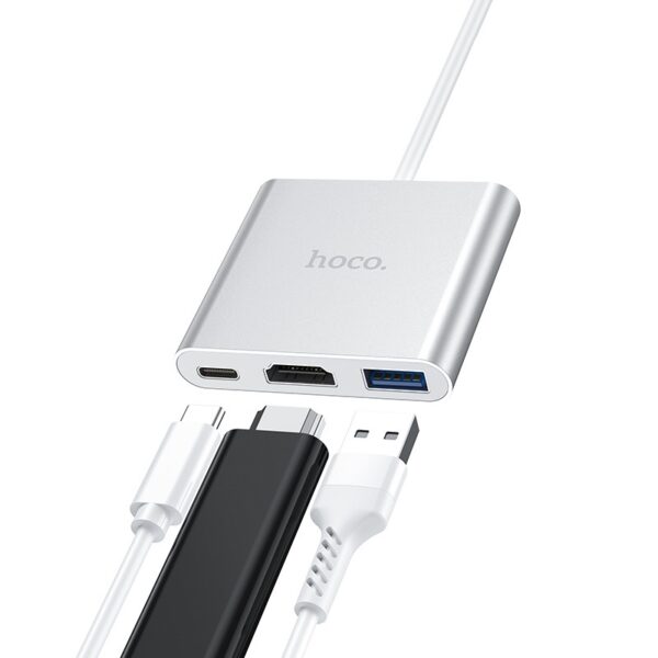 USB-HUB HOCO HB14 Easy use Type-C adapter Silver - Зображення 3