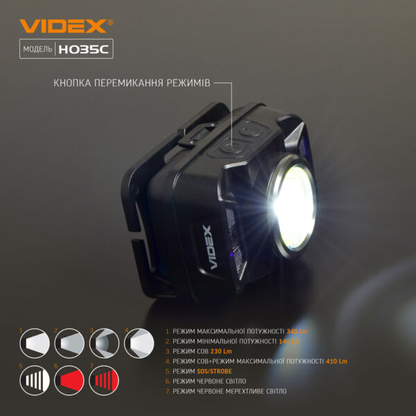 Налобний світлодіодний ліхтарик Videx VLF-H035C 410Lm 5000K - Зображення 5