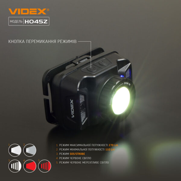 Налобний світлодіодний ліхтарик Videx VLF-H045Z 270Lm 5000K - Зображення 6