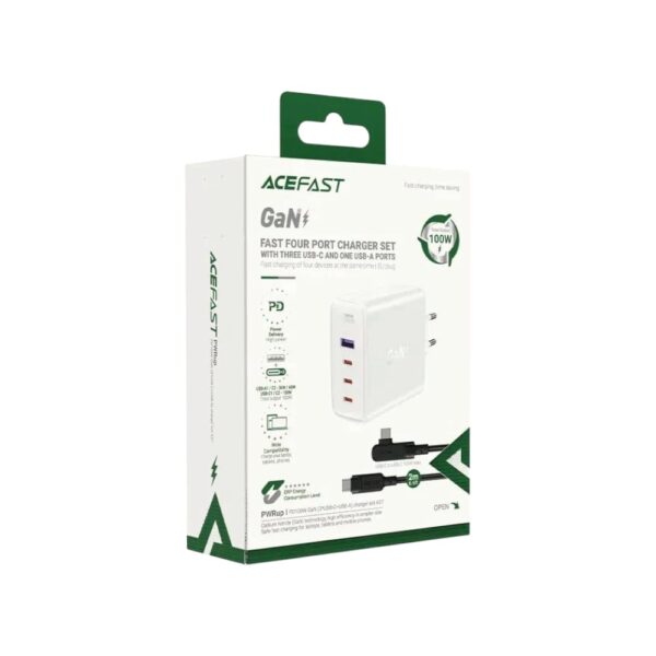 Мережевий зарядний пристрій ACEFAST A37 100W GaN charger White