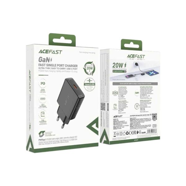 Мережевий зарядний пристрій ACEFAST A65 PD20W GaN charger Black
