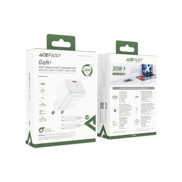 Мережевий зарядний пристрій ACEFAST A77 mini PD30W GaN charger White