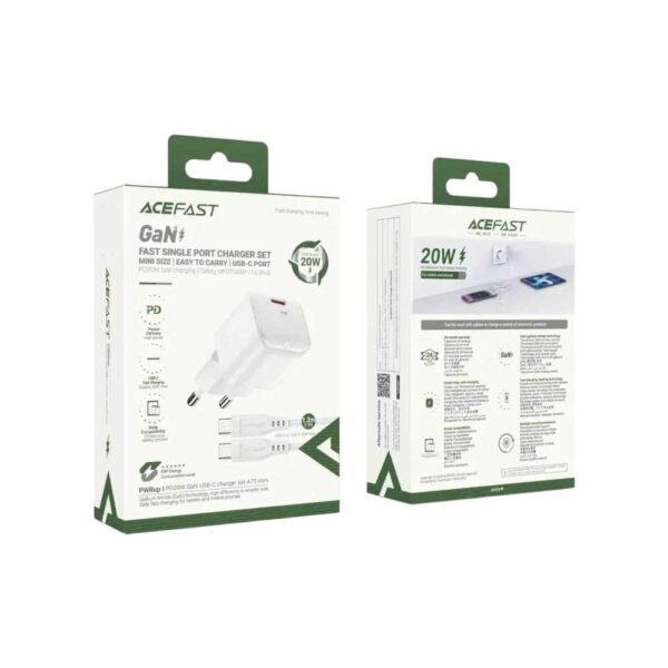 Мережевий зарядний пристрій ACEFAST A73 mini PD20W GaN charger White