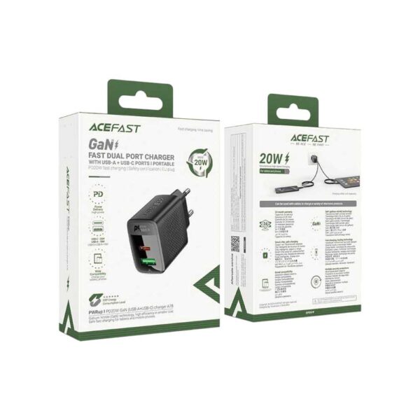 Мережевий зарядний пристрій ACEFAST A78 PD20W GaN charger Black
